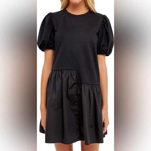 ENGLISH FACTORY Puff Shoulder Mixed Media Minidress - Picture 5 of 11